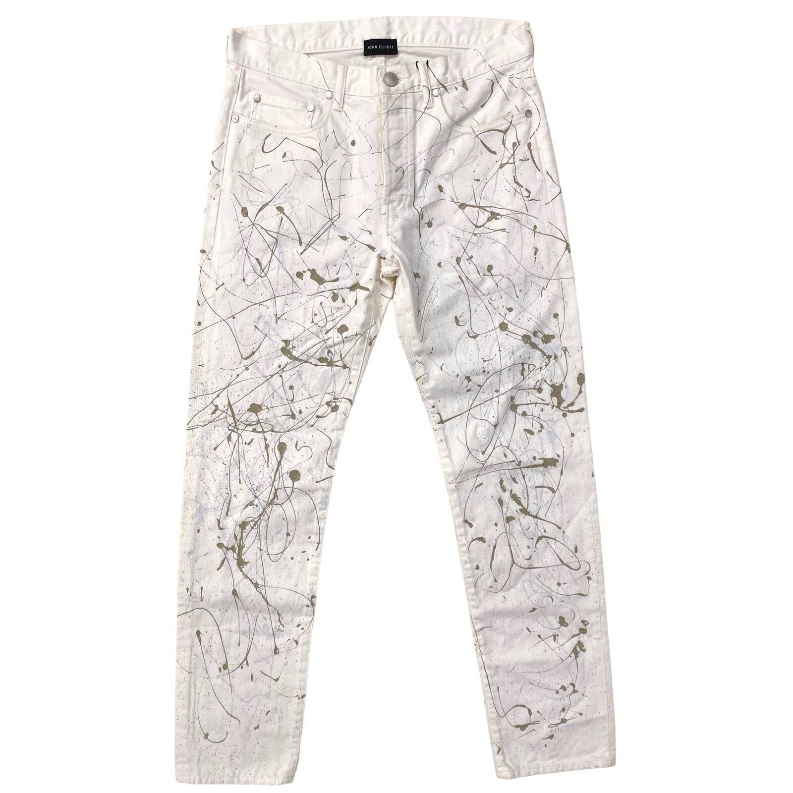 John Elliott Men's The Daze 2 Paint Splatter Japanese Made Straight Denim Jeans